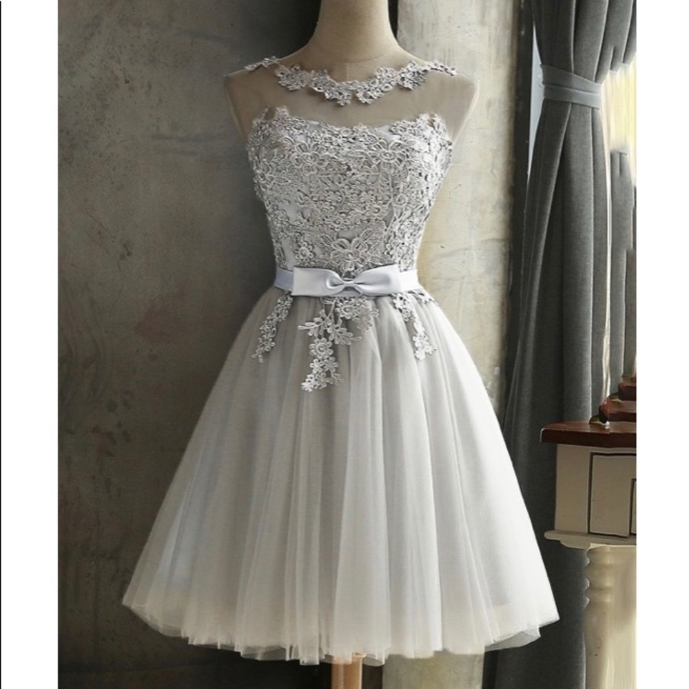 Grey lace mini dress